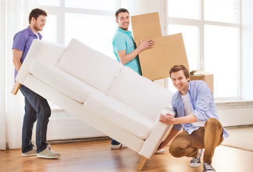 Household boxes and furniture prepared for removals in Newsouthgate