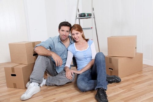 An organized storage area with labeled containers and shelves